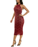 Emerald Sundae Womens Glitter Lace Bodycon Halter Dress JYP3473 Medium Red XS
