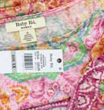 Ruby Rd Damask Print Knit Scoop Neck Short Sleeve Tee Fuschia Pink Multi 1X