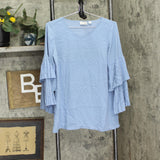 Joan Rivers Womens V-Neck Top with Pleated Sleeves A309574 Dusty Blue 2