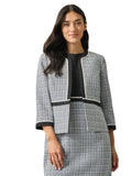 Kasper Womens Open-Front Piped-Trim Tweed Jacket Blazer 10924393 Blue Multi 6