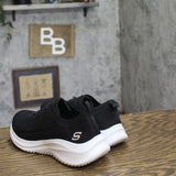 S Sport by Skechers Memory Foam Pull On Knit Low Top Sneaker Shoes Black 6M