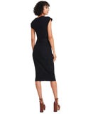 Vince Camuto Womens Textured-Knit Cap-Sleeve Midi Dress Black L