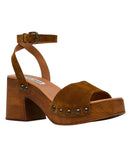 Steve Madden Suede Wooden Platform Block Heel Sandals KARS03S1 Cognac Brown 7M