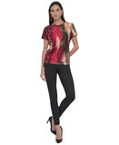 DKNY Womens Abstract-Print T-Shirt Logo P5EHXWNA June Brush Stroke Red Multi XS