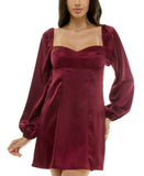 B. Darlin Juniors Sweetheart-Neck Long Sleeve Dress 1JCAR39 Wine Red 9/10