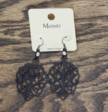 Melody Womens Fashion Metal Lace Filigree Boho Earrings Black 3"