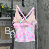 Salt + Cove Wave After Wave Tie-Dye Drawstring Tankini Swim Top Pink / Multi 0X