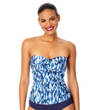 Anne Cole Womens Tie Dye Ikat Twist Front Bandeaukini Swim Top Blue Multi L