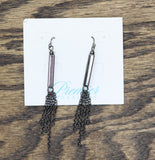 Premier Designs Bar Tassel Chain Dangly Earrings Black 3.5"