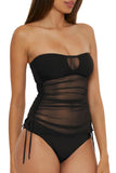 Becca Muse Bandeau Tankini Swim Top with Mesh Overlay 733557 Black M