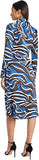 Donna Morgan Womens Long Sleeve Collared Wrap Midi Dress Blue / Black Multi 16