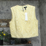 Aqua Womens Crop Cotton Eyelet Sleeveless Top AQ9704 Butter Yellow XL