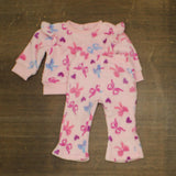 Rare Editions Baby Girls 2-Piece Bow Printed Pajama Set Fleece Pink Multi 12M