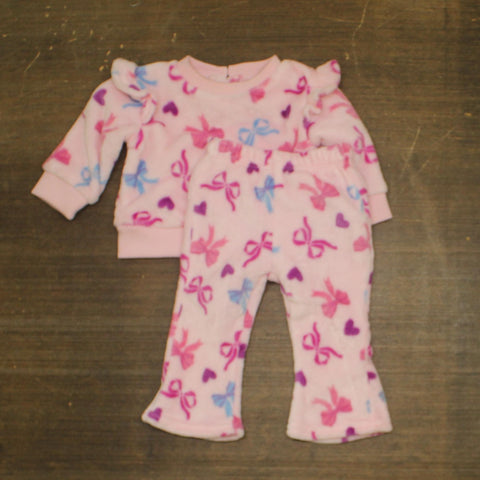 Rare Editions Baby Girls 2-Piece Bow Printed Pajama Set Fleece Pink Multi 12M