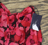 Tommy Hilfiger Womens Floral-Print Chiffon Fit & Flare Dress Red Black Floral 14