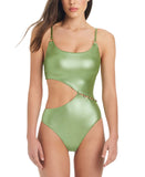 Red Carter Womens Shine Metallic One Piece Swimsuit RCCS25885 Aloe Green XL