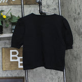 Sam and Jess Womens Short Puff-Sleeve Sweater TA93148041BS Black L