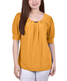 Ny Collection Neck Wide Cuff Jersey Knit Blouse Samoan Sun Yellow XL