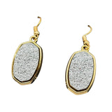 Jasmine Lane Oval Textured Stone Dangle Drop Earrings Gold / Silver Gray 1.75"