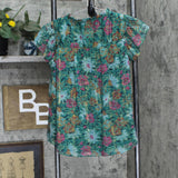 LC Lauren Conrad Womens Short Sleeve Tie Front Lined Shirt Top Green Multi S