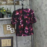 Calvin Klein Womens Short-Sleeve Button-Up Blouse S47TG56C Black Multi XS