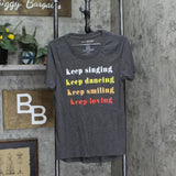 Jerry Leigh Womens Keep Singing Graphic T-Shirt Tee Charcoal Gray XL