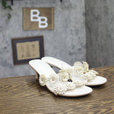 A New Day Dalia Heels Floral Embellished Kitten Sandals Cream Off White 8M