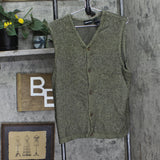 Claiborne Womens Wool Blend Mixed Media Sleeveless Sweater Cardigan Green L