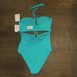 Roxy Womens One Piece Lattice Front Swimsuit 434001903 Teal Blue L