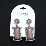 Bijoux Bar Frame Post Back Drop Earrings Lavender Purple / Black Multi 2.25"