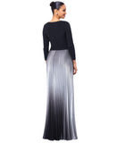 Betsy & Adam Ruched 3/4 Sleeve Pleated Ombre Skirt Dress Gown Black / Silver 8