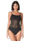 Carmen Marc Valvo Crochet Scoop Neck One Piece Swimsuit C21382 Black 14