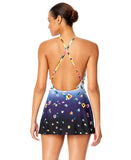 Anne Cole Womens Floral-Print Swimdress One Piece Swimsuit Multi Blue 14