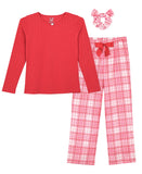Max And Olivia Girls 3-Piece Pajama Set Shirt Pants Scrunchie Red Pink Multi L