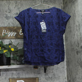 Jones New York Crewneck Textured Blouse Shirt Top Pacific Navy Blue S