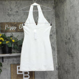 Aqua Womens Woven Button Halter Mini Dress IDL9956 White XS