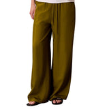 Calvin Klein Womens Drawstring Wide-Leg Pants 44B932G Dark Leaves Green M