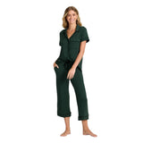 Auden Womens Cloud Knit Modal Notch Collar Short Sleeve Pajama Top Green M