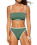 Cupshe Womens Back Hook Cheeky Bottom Bikini Bottom Top Set Green Multi L
