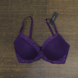 Natori Womens Feathers Lace Contour Underwire Plunge Bra Allium Purple 34DD
