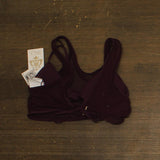 Becca Muse Layered Bralette Bikini Top with Mesh Overlay Aubergine Purple M