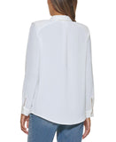 Calvin Klein Womens Long Sleeve Padded Shoulder Blouse M1LA8636 Soft White M