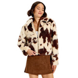 Wild Fable Faux Fur Full Zip Collared Long Sleeve Jacket Cream Off White L
