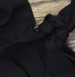 DKNY Women's Puff Sleeve Round Neck Tie Waist Solid Midi Dress Black 12