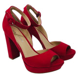 Sun + Stone Womens Reemaa Peep Toe Block Heel Platform Sandals Red 9M