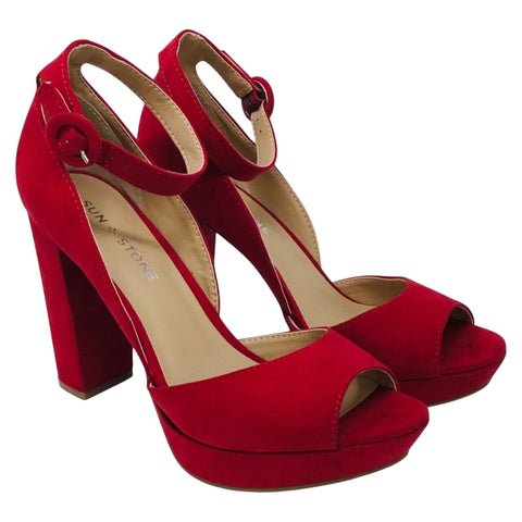 Sun + Stone Womens Reemaa Peep Toe Block Heel Platform Sandals Red 9M