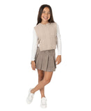 Rare Editions Girls Top and Sweater Vest Set F457125 Beige Brown / White 7