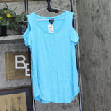 JM Collection Cold Shoulder Short Sleeve Knit Top 100149127MS Blue M