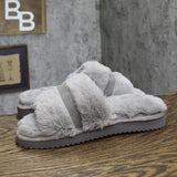 Izod Womens Faux Fur Slide Buckle Slippers Gray M (7-8)