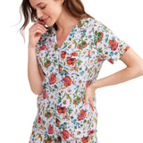 Vera Bradley Pajama Set With Button-up Shirt and Shorts Sea Air Floral Blue 2XL